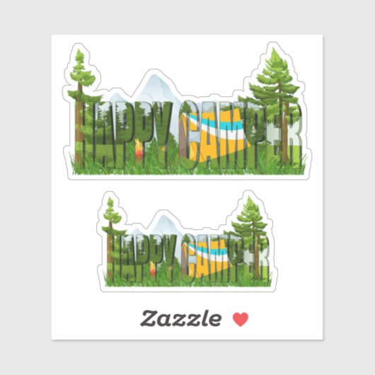 Tent en bosbomen Happy Camper Sticker (Vel)