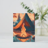 Tent en Campfire  Kleuren Kunst Briefkaart (Staand voorkant)