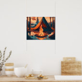 Tent en Campfire Kleuren Kunst Poster (Keuken)