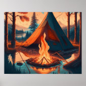 Tent en Campfire  Kleuren Kunst Poster (Voorkant)