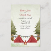 Tent en kampvuur Bos kampeer Huwelijk Save The Date (Achterkant)