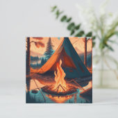 Tent en kampvuur vintage kleuren kunst (Staand voorkant)