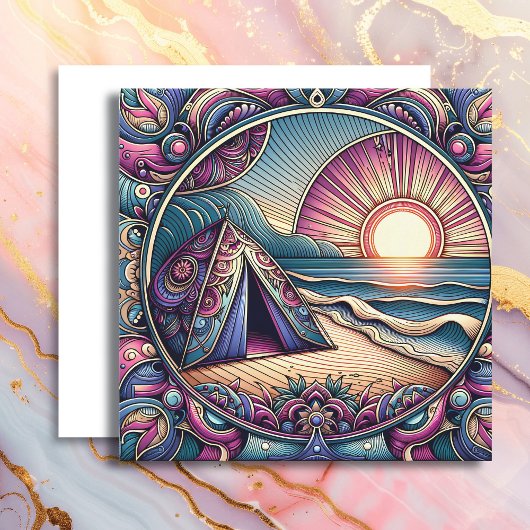 tent en zonsopgang op een camping kaart