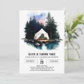 Tent in de Bossen Verjaardagsuitnodiging Kaart (Staand voorkant)
