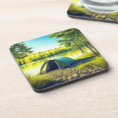Tent in een prachtig bos bij een meer bier onderzetter (Linkerzijde)