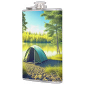 Tent in een prachtig bos bij een meer heupfles (Links)