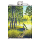 Tent in een prachtig bos bij een meer heupfles (Achterkant)