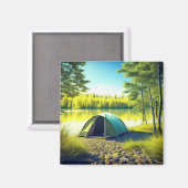 Tent in een prachtig bos bij een meer magneet (Voorkant / Achterkant)
