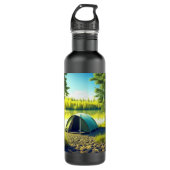 Tent in een prachtig bos bij een meer waterfles  (Voorkant)