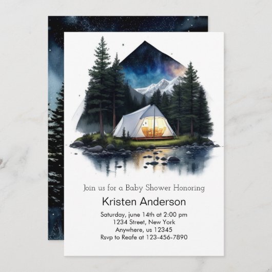 Tent in het Starlight Adventure Baby shower Kaart (Voorkant / Achterkant)