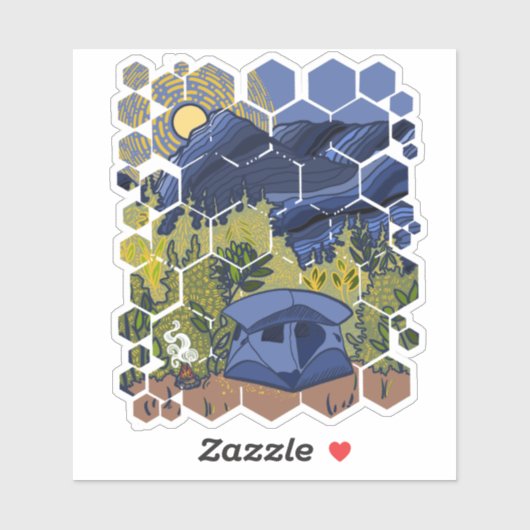 Tent Kamperen in de bergen Sticker (Vel)