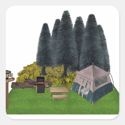 Tent kamperen in het bos vierkante sticker (Voorkant)