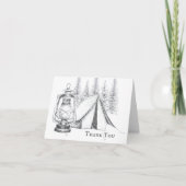 Tent, Lantern and Woodland Sketch Camping Wedding Bedankkaart (Voorkant)