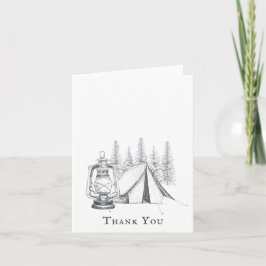 Tent, Lantern en Woodland Sketch Camping Wedding Bedankkaart