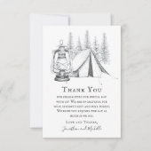 Tent, Lantern en Woodland Sketch Camping Wedding Bedankkaart (Voorkant)