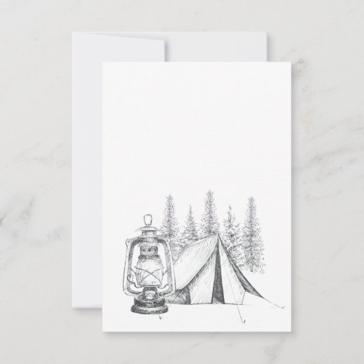 Tent, Lantern en Woodland Sketch Camping Wedding Bedankkaart (Achterkant)
