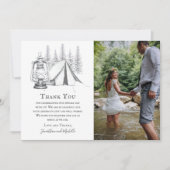 Tent, Lantern en Woodland Sketch Camping Wedding Bedankkaart (Voorkant)