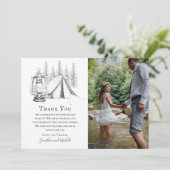 Tent, Lantern en Woodland Sketch Camping Wedding Bedankkaart (Staand voorkant)