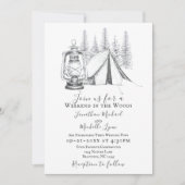 Tent, Lantern en Woodland Sketch Camping Wedding Kaart (Voorkant)