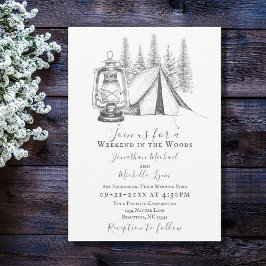 Tent, Lantern en Woodland Sketch Camping Wedding Kaart