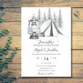 Tent, Lantern en Woodland Sketch Camping Wedding Kaart