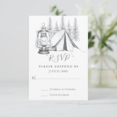 Tent, Lantern en Woodland Sketch Camping Wedding RSVP Kaartje (Staand voorkant)