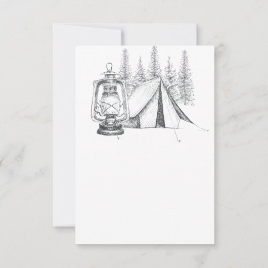Tent, Lantern en Woodland Sketch Camping Wedding RSVP Kaartje (Achterkant)