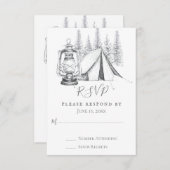 Tent, Lantern en Woodland Sketch Camping Wedding RSVP Kaartje (Voorkant / Achterkant)