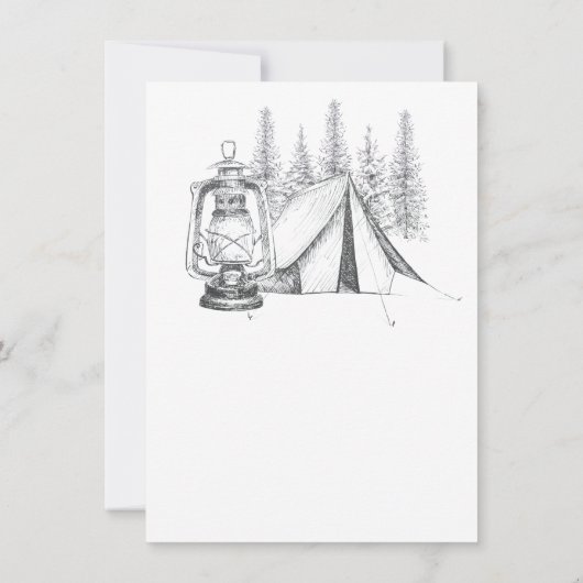 Tent, Lantern en Woodland Sketch Camping Wedding Save The Date (Achterkant)