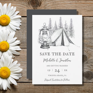 Tent, Lantern en Woodland Sketch Camping Wedding Save The Date