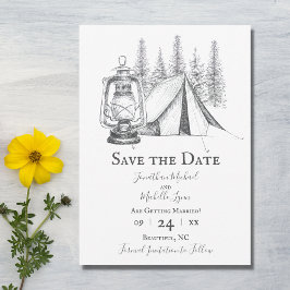 Tent, Lantern en Woodland Sketch Camping Wedding Save The Date
