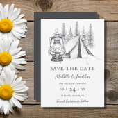 Tent, Lantern en Woodland Sketch Camping Wedding Save The Date