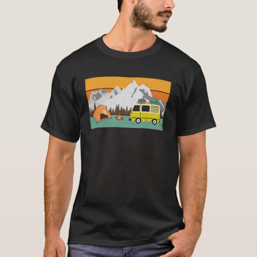 Tent Motorhome Mountains Campfire Camping T-shirt (Voorkant)