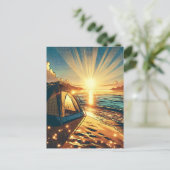 Tent op een strand Camping Thema blanco Briefkaart (Staand voorkant)
