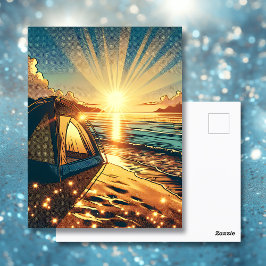 Tent op een strand Camping Thema blanco Briefkaart