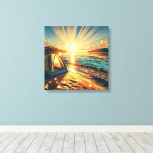 Tent op een strand Camping Thema Canvas Afdruk