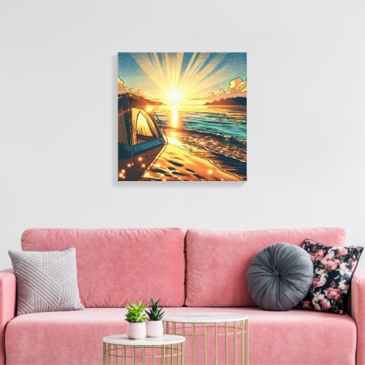 Tent op een strand Camping Thema Canvas Afdruk (Insitu (Woonkamer))