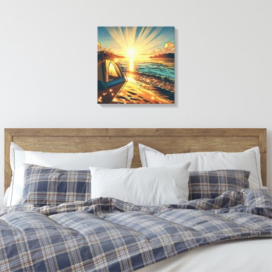 Tent op een strand Camping Thema Canvas Afdruk (Insitu (Slaapkamer))