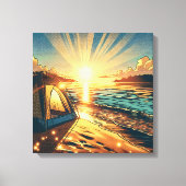 Tent op een strand Camping Thema Canvas Afdruk (Voorkant)
