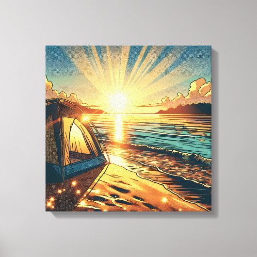 Tent op een strand Camping Thema Canvas Afdruk (Voorkant)