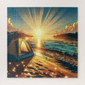 Tent op een strand Camping thema verjaardag Legpuzzel (Verticaal)