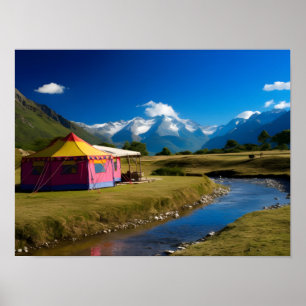 Tent op een toeristisch kamp in de Majestic Mounta Poster