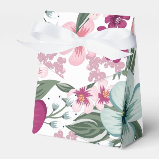 Tent Papier Favor Box Tropische bloemen op wit Bedankdoosjes (Voorkant Zijde)