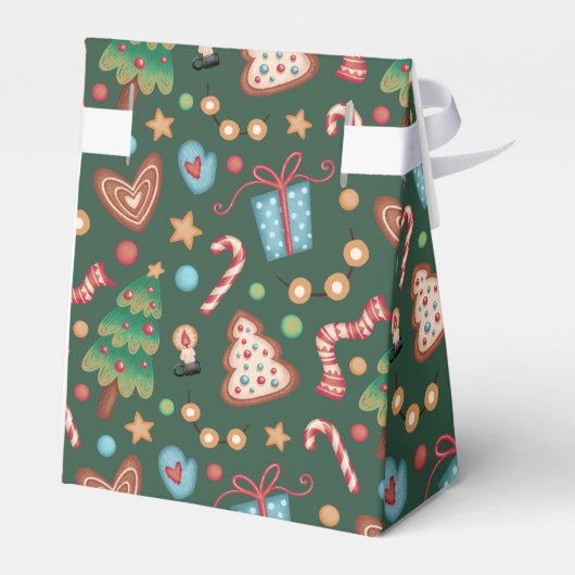 Tent Party Favor Gift Box Green Christmas Pattern Bedankdoosjes (Achterkant)