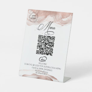 *~*Tent tabletop Roos Gold Eatery Logo QR Reclamebord Met Voetstuk