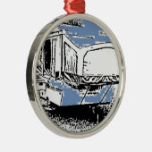 Tent Trailer op blauw Metalen Ornament (Rechts)