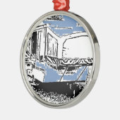 Tent Trailer op blauw Metalen Ornament (Links)