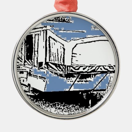 Tent Trailer op blauw Metalen Ornament (Voorkant)