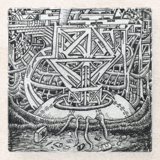 Tentacle Tank van Brian Benson Glazen Onderzetter (Voorkant)
