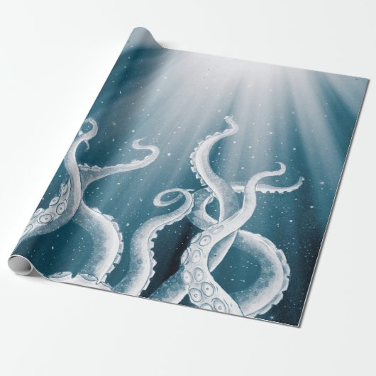 Tentacles Galaxy Blue Moon Rays Cadeaupapier (Uitgerold)